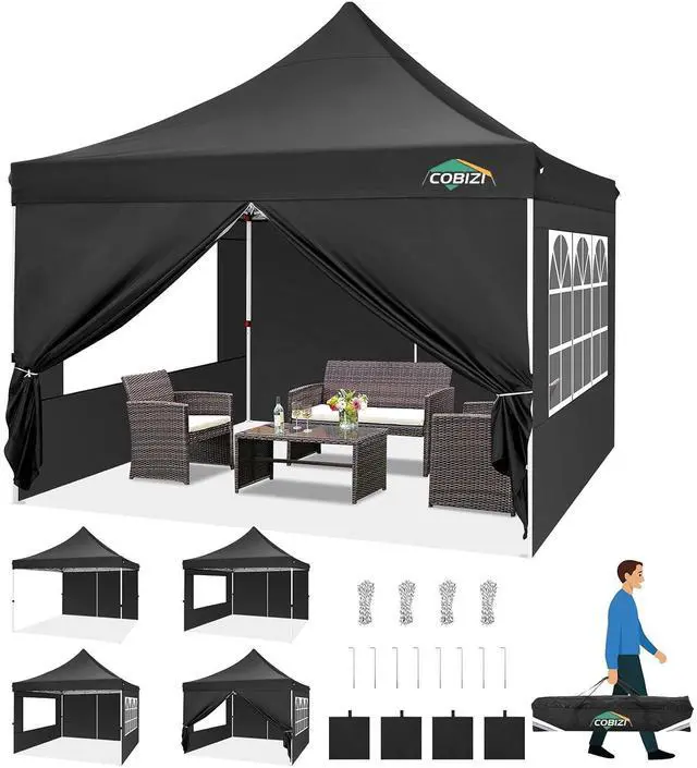 Main image of Canopy 10x10 Pop Up Canopy Tent with 4 Sidewalls, Commercial Party Tent Ez Waterproof Outdoor Instant Gazebo UV 50+ Event Shelter, Garden Tents for Parties Camping with Sandbags, Black