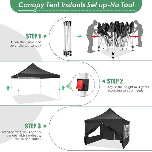 Alt view image 5 of 7 - Canopy 10x10 Pop Up Canopy Tent with 4 Sidewalls, Commercial Party Tent Ez Waterproof Outdoor Instant Gazebo UV 50+ Event Shelter, Garden Tents for Parties Camping with Sandbags, Black