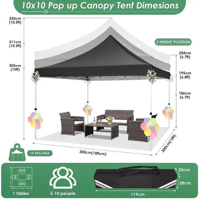 Alt view image 6 of 7 - Canopy 10x10 Pop Up Canopy Tent with 4 Sidewalls, Commercial Party Tent Ez Waterproof Outdoor Instant Gazebo UV 50+ Event Shelter, Garden Tents for Parties Camping with Sandbags, Black