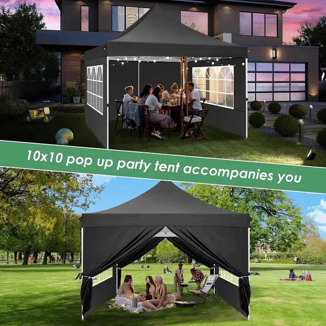 Alt view image 4 of 7 - Canopy 10x10 Pop Up Canopy Tent with 4 Sidewalls, Commercial Party Tent Ez Waterproof Outdoor Instant Gazebo UV 50+ Event Shelter, Garden Tents for Parties Camping with Sandbags, Black