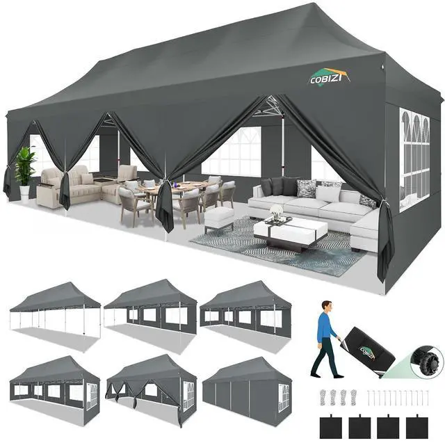 Main image of Canopy Tent 10x30 Pop Up Canopy with 8 Removable Sidewalls Party Tents for Parties Wedding Patio Commercial Waterproof and UV50+ Ez Outdoor Instant Gazebo with Roller Bag & 4 SandbagsGrey