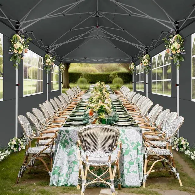 Alt view image 2 of 7 - Canopy Tent 10x30 Pop Up Canopy with 8 Removable Sidewalls Party Tents for Parties Wedding Patio Commercial Waterproof and UV50+ Ez Outdoor Instant Gazebo with Roller Bag & 4 SandbagsGrey