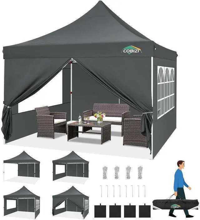 Main image of 10x10 Pop Up Canopy with 4 Removable Sidewalls, Easy Set Up Canopy Tent, Waterproof Instant Party Tents for Weddings & Parties, UPF 50+ UV Protection, 3-Height Adjustable Frame,Grey