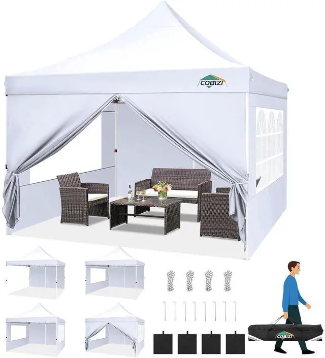 Main image of Canopy 10x10 Pop Up Canopy Tent with 4 Sidewalls, Commercial Party Tent Ez Waterproof Outdoor Instant Gazebo UV 50+ Event Shelter, Garden Tents for Parties Camping with Sandbags, White