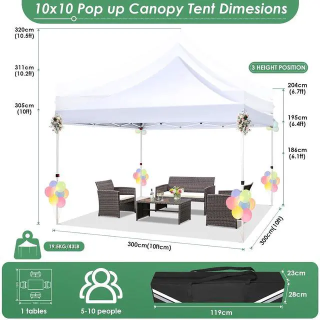 Alt view image 2 of 7 - Canopy 10x10 Pop Up Canopy Tent with 4 Sidewalls, Commercial Party Tent Ez Waterproof Outdoor Instant Gazebo UV 50+ Event Shelter, Garden Tents for Parties Camping with Sandbags, White