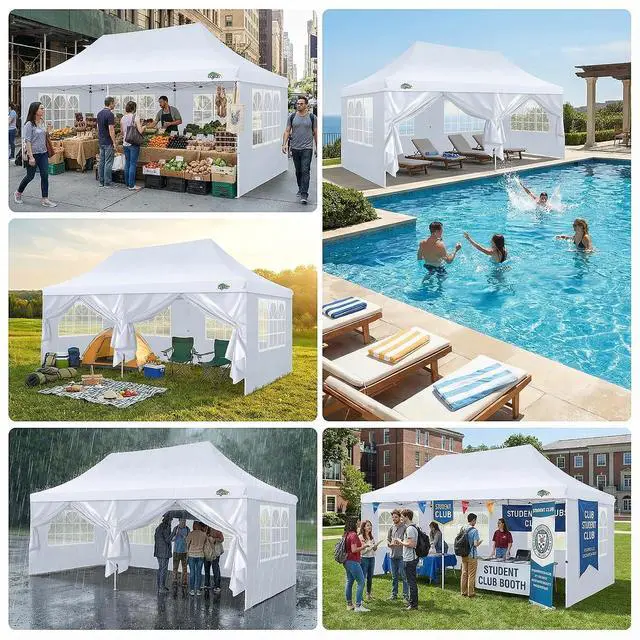 Alt view image 4 of 7 - 10x20 Pop Up Canopy with 6 Sidewalls - Waterproof Commercial Tent, UV 50+ Protection, Easy Setup Outdoor Gazebo for Parties, Events & Garden with Sandbags, Swan White