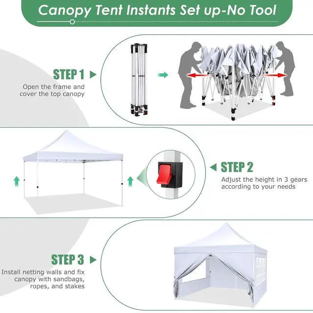 Alt view image 6 of 7 - Canopy 10x10 Pop Up Canopy Tent with 4 Sidewalls, Commercial Party Tent Ez Waterproof Outdoor Instant Gazebo UV 50+ Event Shelter, Garden Tents for Parties Camping with Sandbags, White