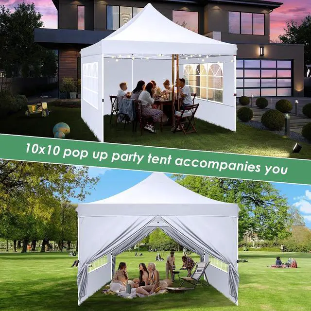 Alt view image 5 of 7 - Canopy 10x10 Pop Up Canopy Tent with 4 Sidewalls, Commercial Party Tent Ez Waterproof Outdoor Instant Gazebo UV 50+ Event Shelter, Garden Tents for Parties Camping with Sandbags, White