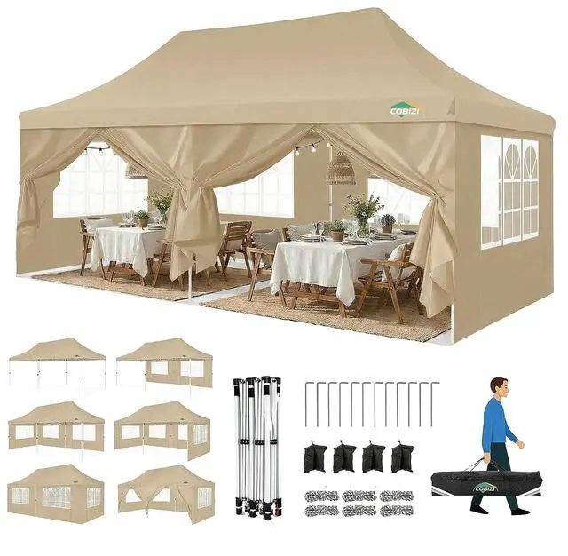Main image of Canopy 10x20 Pop Up Canopy Tent with 6 Sidewalls, Waterproof Commercial Canopy Ez Outdoor Instant Gazebo Easy to Set up Event Shelter, Garden Tents for Parties with Sandbags, Khaki