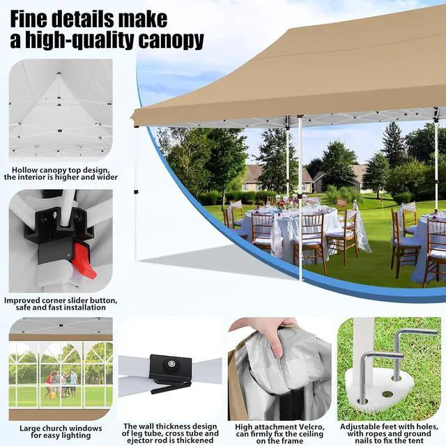 Alt view image 2 of 7 - Canopy 10x20 Pop Up Canopy Tent with 6 Sidewalls, Waterproof Commercial Canopy Ez Outdoor Instant Gazebo Easy to Set up Event Shelter, Garden Tents for Parties with Sandbags, Khaki