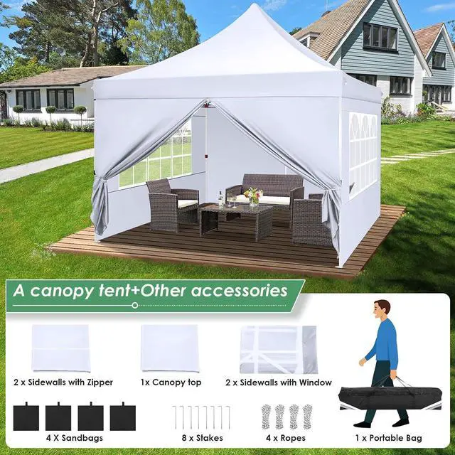 Alt view image 7 of 7 - Canopy 10x10 Pop Up Canopy Tent with 4 Sidewalls, Commercial Party Tent Ez Waterproof Outdoor Instant Gazebo UV 50+ Event Shelter, Garden Tents for Parties Camping with Sandbags, White