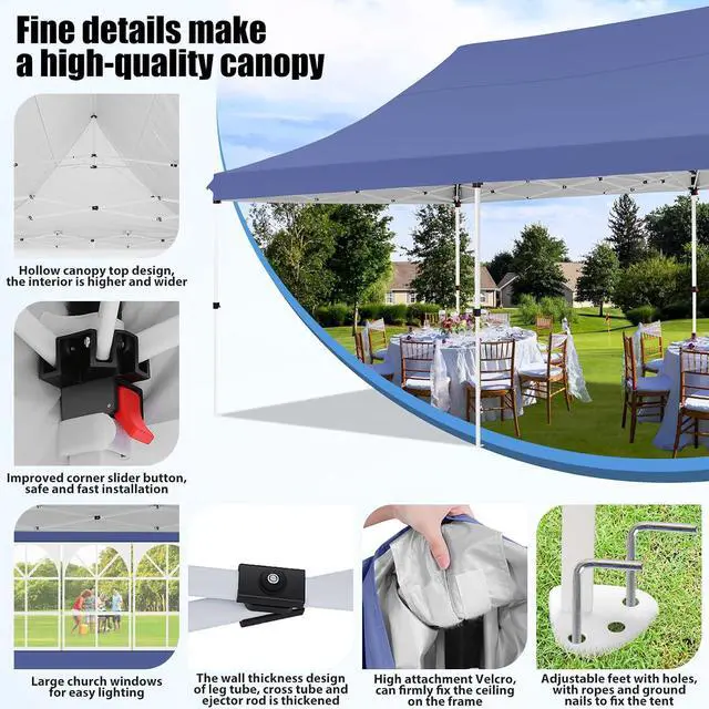 Alt view image 2 of 7 - Canopy 10x20 Pop Up Canopy Tent with Sidewalls, Waterproof Commercial Canopy Ez Outdoor Instant Gazebo UV Protection 50+ Event Shelter, Garden Tents for Parties with Sandbags, Navy Blue
