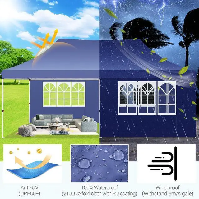 Alt view image 6 of 7 - Canopy 10x20 Pop Up Canopy Tent with Sidewalls, Waterproof Commercial Canopy Ez Outdoor Instant Gazebo UV Protection 50+ Event Shelter, Garden Tents for Parties with Sandbags, Navy Blue