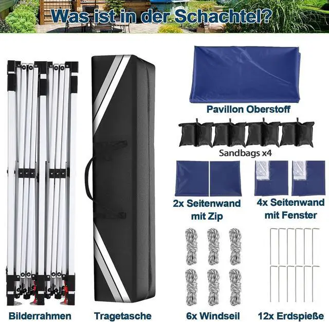 Alt view image 7 of 7 - Canopy 10x20 Pop Up Canopy Tent with Sidewalls, Waterproof Commercial Canopy Ez Outdoor Instant Gazebo UV Protection 50+ Event Shelter, Garden Tents for Parties with Sandbags, Navy Blue