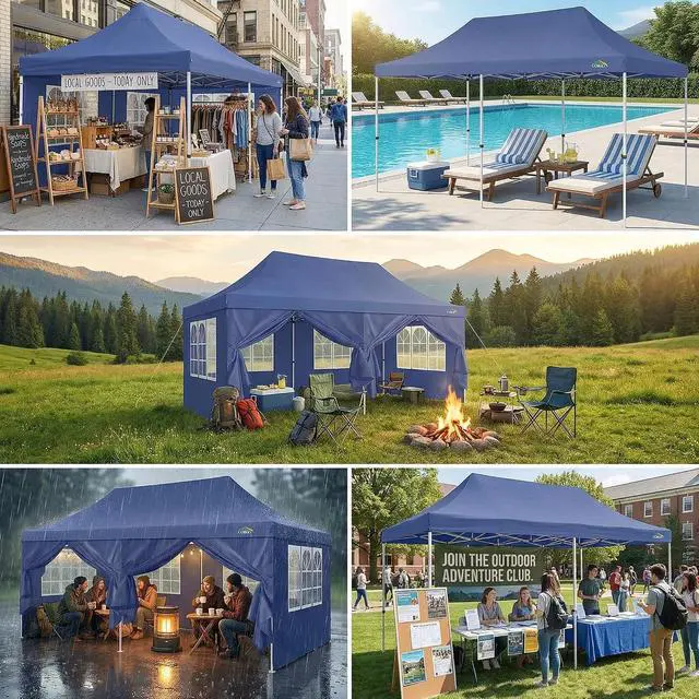 Alt view image 4 of 7 - Canopy 10x20 Pop Up Canopy Tent with Sidewalls, Waterproof Commercial Canopy Ez Outdoor Instant Gazebo UV Protection 50+ Event Shelter, Garden Tents for Parties with Sandbags, Navy Blue