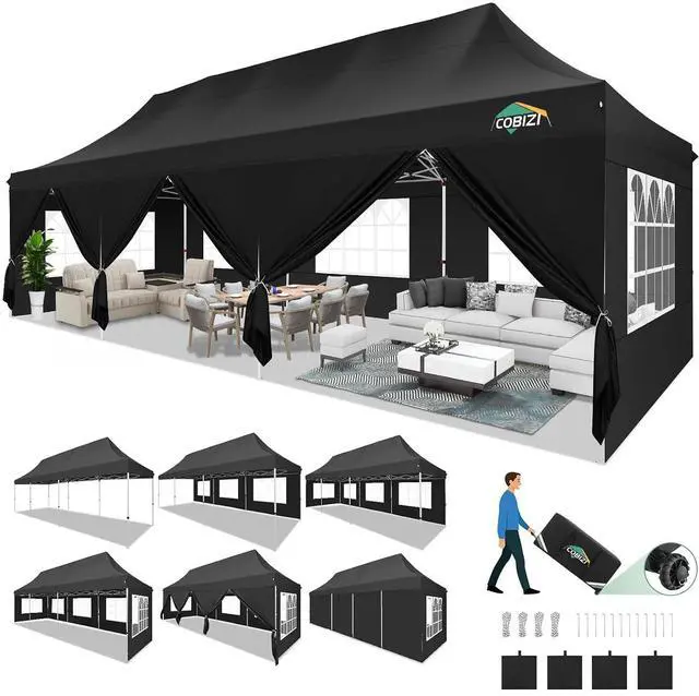 Main image of Canopy Tent 10x30 Pop Up Canopy with 8 Removable Sidewalls Party Tents for Parties Wedding Patio Commercial Waterproof and UV50+ Ez Outdoor Instant Gazebo with Roller Bag & 4 SandbagsBlack