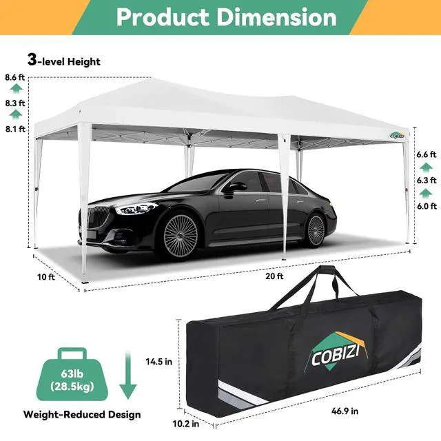 Alt view image 2 of 7 - 10x20 FT Pop up Canopy Tent with Sidewalls, Party Tents for Parties, Carpas para Fiestas, Easy Set Large Outdoor Popup Patio Gazebo for Backyard,Weddings,Vendor,Commercial Event,White (Upgrade)