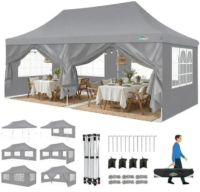 Main image of Canopy 10x20 Pop Up Canopy Party Tent with 6 Sidewalls, Waterproof Commercial Canopy Ez Outdoor Instant Gazebo UV Protection 50+ Event Shelter, Garden Tents for Parties with Sandbags, Dark Gray