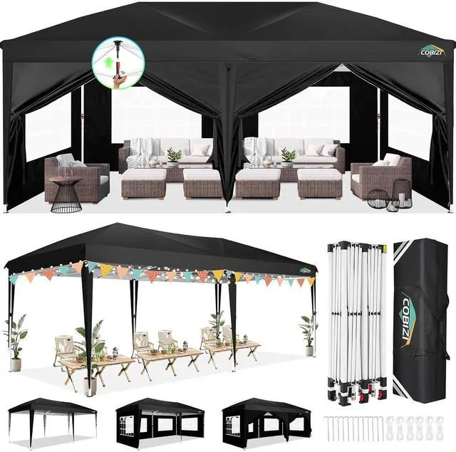 Main image of 10x20 Canopy Tents for Parties 10x20ft Easy Setup Pop up Tents with Sidewalls & One Push Lock Waterproof Outdoor Large Shelter Party Tent for Wedding Car Port Events Patio Gazebo(Black)