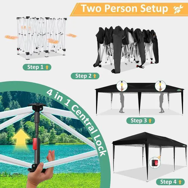 Alt view image 3 of 7 - 10x20 Canopy Tents for Parties 10x20ft Easy Setup Pop up Tents with Sidewalls & One Push Lock Waterproof Outdoor Large Shelter Party Tent for Wedding Car Port Events Patio Gazebo(Black)