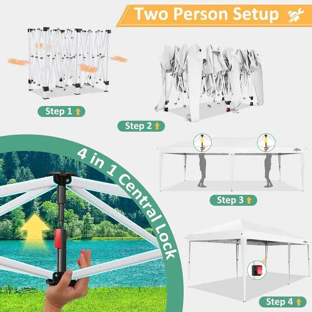 Alt view image 3 of 7 - 10x20 FT Pop up Canopy Tent with Sidewalls, Party Tents for Parties, Carpas para Fiestas, Easy Set Large Outdoor Popup Patio Gazebo for Backyard,Weddings,Vendor,Commercial Event,White (Upgrade)