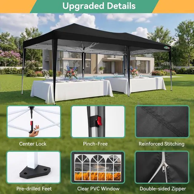 Alt view image 7 of 7 - 10x20 Canopy Tents for Parties 10x20ft Easy Setup Pop up Tents with Sidewalls & One Push Lock Waterproof Outdoor Large Shelter Party Tent for Wedding Car Port Events Patio Gazebo(Black)
