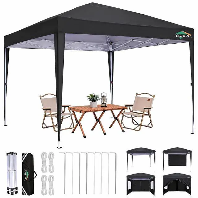 Main image of 10x10 Pop up Canopy Tent, 10 by 10 Easy Setup Pop up Gazebo with 4 Sidewalls & Center Lock, Small Portable Instant Waterproof Outdoor Tent Canopy for Patio Backyard Vendor Event Sports (Black)