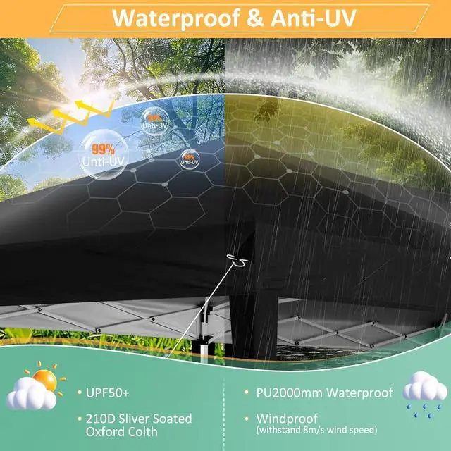 Alt view image 5 of 7 - 10x10 Pop up Canopy Tent, 10 by 10 Easy Setup Pop up Gazebo with 4 Sidewalls & Center Lock, Small Portable Instant Waterproof Outdoor Tent Canopy for Patio Backyard Vendor Event Sports (Black)