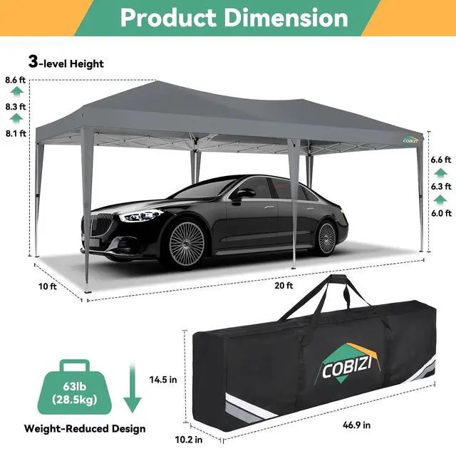 Alt view image 2 of 7 - 10x20 Canopy Tents for Parties 10x20ft Easy Setup Pop up Tents with Sidewalls & One Push Lock Waterproof Outdoor Large Shelter Party Tent for Wedding Car Port Events Patio Gazebo(Gray)