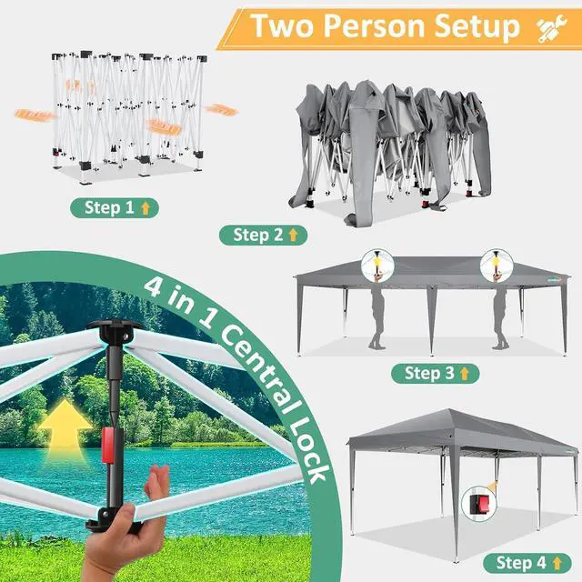 Alt view image 3 of 7 - 10x20 Canopy Tents for Parties 10x20ft Easy Setup Pop up Tents with Sidewalls & One Push Lock Waterproof Outdoor Large Shelter Party Tent for Wedding Car Port Events Patio Gazebo(Gray)