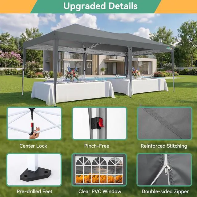 Alt view image 7 of 7 - 10x20 Canopy Tents for Parties 10x20ft Easy Setup Pop up Tents with Sidewalls & One Push Lock Waterproof Outdoor Large Shelter Party Tent for Wedding Car Port Events Patio Gazebo(Gray)