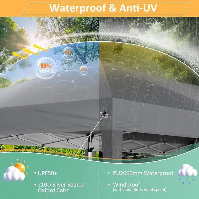 Alt view image 4 of 7 - 10x10 Pop up Canopy Tent, 10 by 10 Easy Setup Pop up Gazebo with 4 Sidewalls & Center Lock, Small Portable Instant Waterproof Outdoor Tent Canopy for Patio Backyard Vendor Event Sports (Gray)