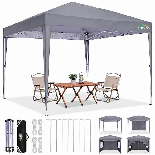 Main image of 10x10 Pop up Canopy Tent, 10 by 10 Easy Setup Pop up Gazebo with 4 Sidewalls & Center Lock, Small Portable Instant Waterproof Outdoor Tent Canopy for Patio Backyard Vendor Event Sports (Gray)