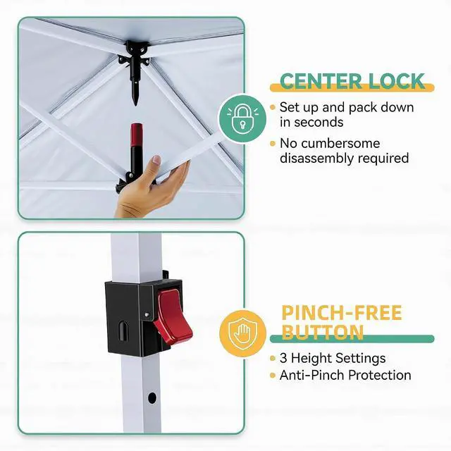 Alt view image 3 of 7 - 10x10 Pop up Canopy Tent, 10 by 10 Easy Setup Pop up Gazebo with 4 Sidewalls & Center Lock, Small Portable Instant Waterproof Outdoor Tent Canopy for Patio Backyard Vendor Event Sports (Black)