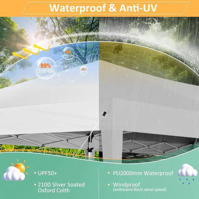 Alt view image 4 of 7 - 10x10 Pop up Canopy Tent, 10 by 10 Easy Setup Pop up Gazebo with 4 Sidewalls & Center Lock, Small Portable Instant Waterproof Outdoor Tent Canopy for Patio Backyard Vendor Event Sports (White)