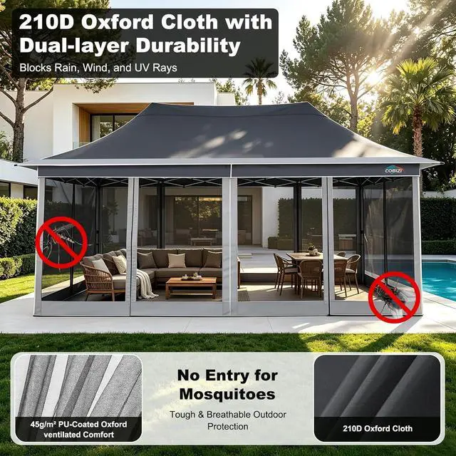 Alt view image 4 of 6 - 12x20 Pop Up Gazebo on Clearance with Mosquito Netting, Dark Gray