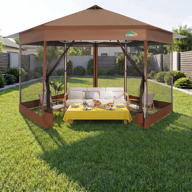 Main image of 14x14 Pop Up Gazebo on Clearance with Mosquito Netting, Brown