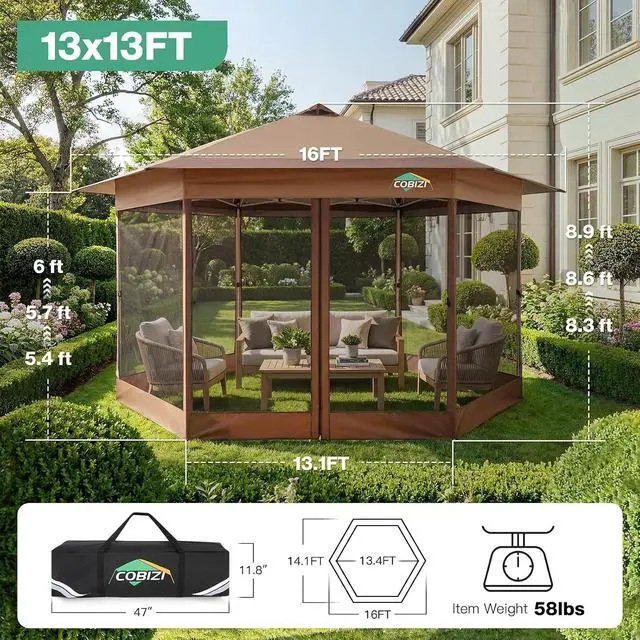 Alt view image 4 of 7 - 14x14 Pop Up Gazebo on Clearance with Mosquito Netting, Brown