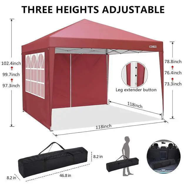 Alt view image 4 of 7 - Durable Ez Pop-up Canopy Tent 10x10 with 4 Sidewalls, Outdoor Instant Sun Shade (red, 10x10)