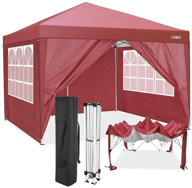 Main image of Durable Ez Pop-up Canopy Tent 10x10 with 4 Sidewalls, Outdoor Instant Sun Shade (red, 10x10)
