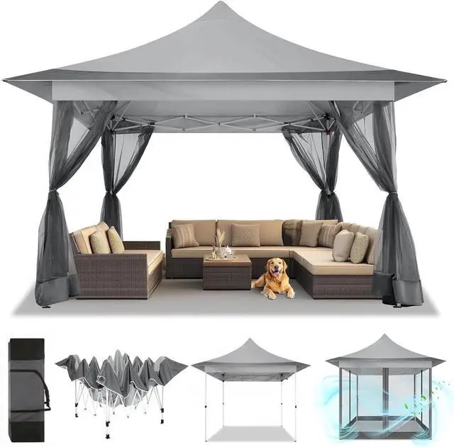 Main image of 12x12 Pop Up Gazebo with Netting & Carry Bag for Patio, Dark Gray
