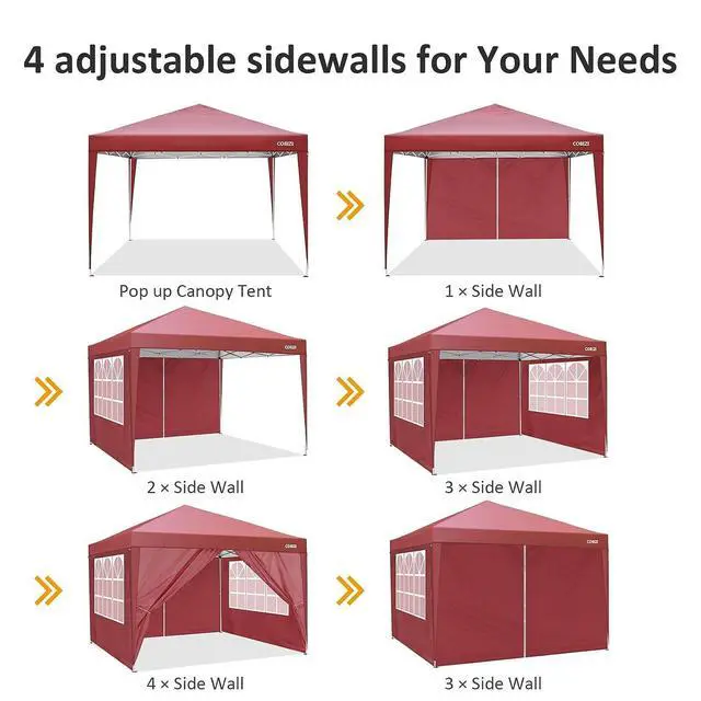 Alt view image 6 of 7 - Durable Ez Pop-up Canopy Tent 10x10 with 4 Sidewalls, Outdoor Instant Sun Shade (red, 10x10)