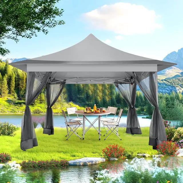Alt view image 2 of 7 - 12x12 Pop Up Gazebo with Netting & Carry Bag for Patio, Dark Gray