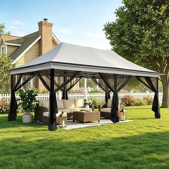Main image of 12x20 Pop Up Gazebo on Clearance with Mosquito Netting, Light Gray