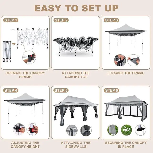 Alt view image 4 of 6 - 12x20 Pop Up Gazebo on Clearance with Mosquito Netting, Light Gray