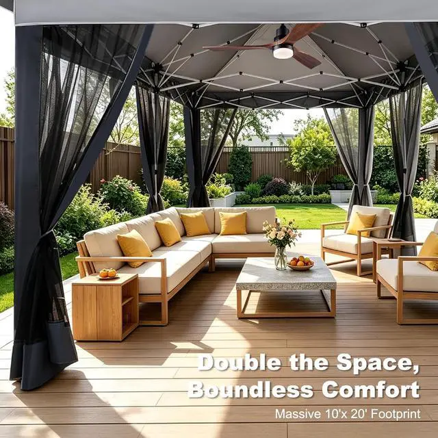 Alt view image 2 of 6 - 12x20 Pop Up Gazebo on Clearance with Mosquito Netting, Light Gray