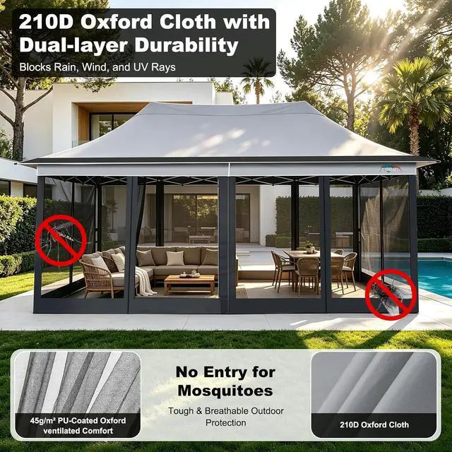 Alt view image 5 of 6 - 12x20 Pop Up Gazebo on Clearance with Mosquito Netting, Light Gray