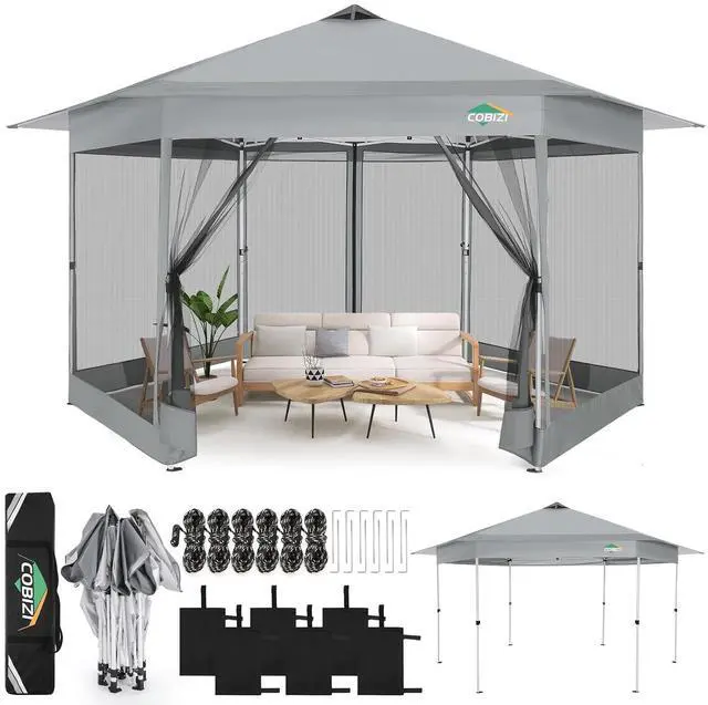 Main image of 13x13 Pop Up Gazebo with Mosquito Netting, Light Gray