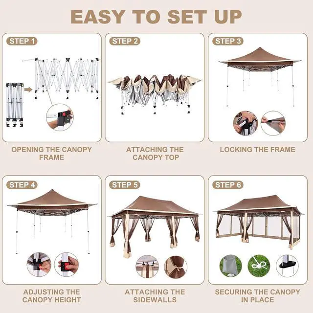Alt view image 5 of 6 - 12x20 Pop Up Gazebo on Clearance with Mosquito Netting, Brown