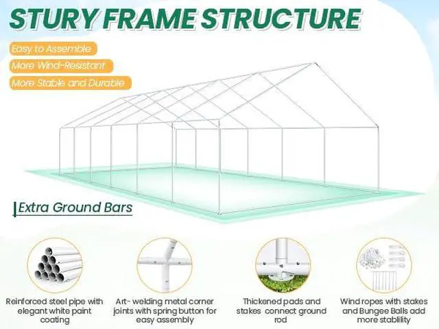 Alt view image 7 of 7 - 20x40 Party Tent Heavy Duty, Large Outdoor Event Shelter Tents for Parties with 12 Sidewalls & Built-in Sandbags,Waterproof Wedding Canopy Gazebo Commercial Tent for Carport,Patio,White